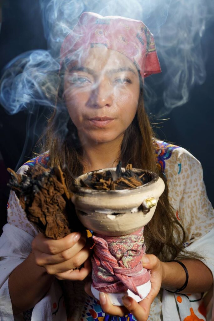 woman performing energy cleansing ritual