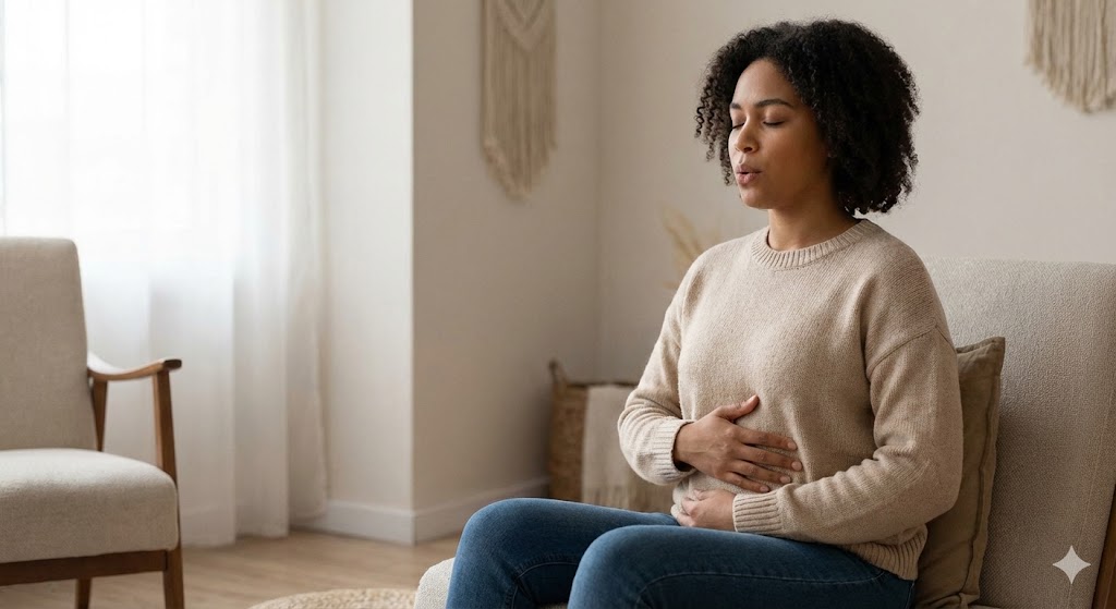 woman trying to calm down when meditation feels hard for her