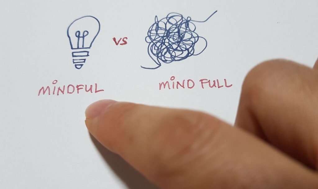 an image of a page from a mindset journal showing the difference between being mindful and having your mind full