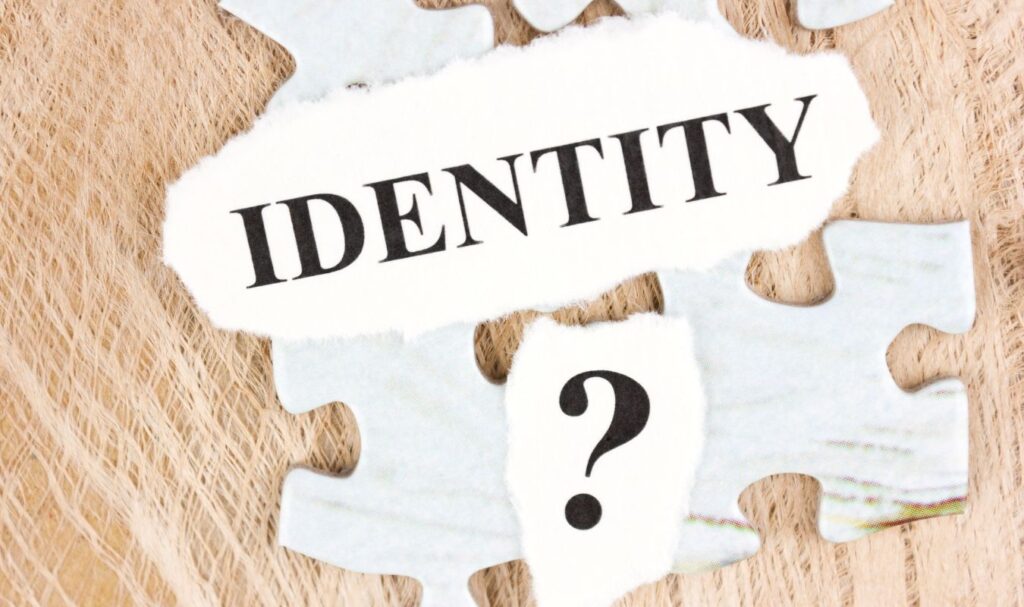 Puzzle pieces surrounding the word “Identity” with a question mark, symbolizing self-concept, personal transformation, and manifesting your dreams through identity shifts.