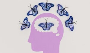 Creative illustration of the subconscious mind and manifestation with butterflies symbolizing transformation and positive thinking